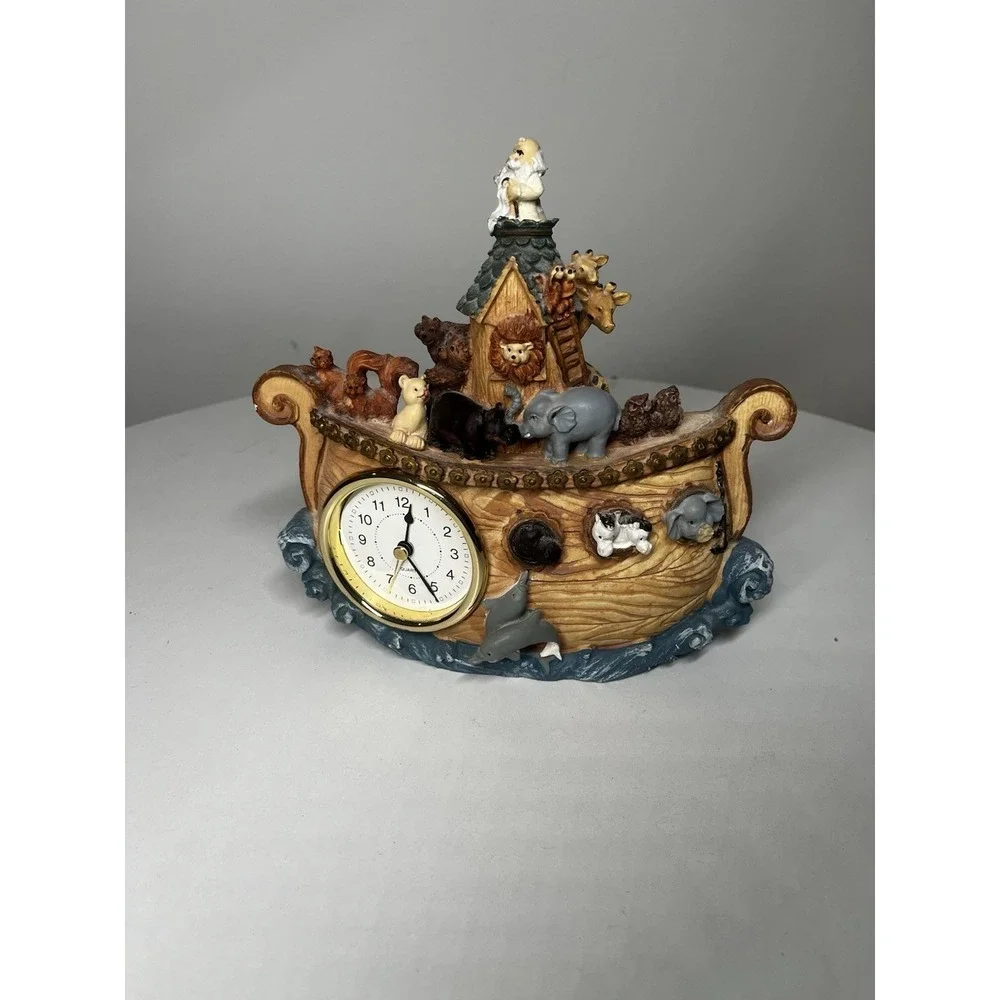 Vintage Noah's Ark Tabletop Clock Bible Story Animals Flood  *NOT TESTED*
